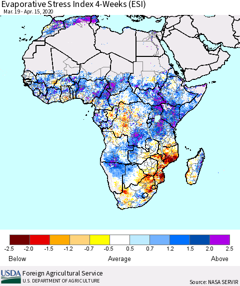 Africa Evaporative Stress Index (ESI), 4-Weeks Thematic Map For 4/13/2020 - 4/19/2020
