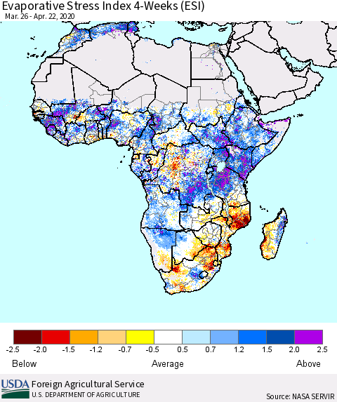 Africa Evaporative Stress Index (ESI), 4-Weeks Thematic Map For 4/20/2020 - 4/26/2020