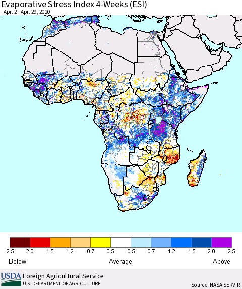 Africa Evaporative Stress Index (ESI), 4-Weeks Thematic Map For 4/27/2020 - 5/3/2020