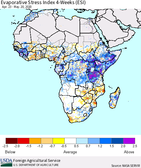 Africa Evaporative Stress Index (ESI), 4-Weeks Thematic Map For 5/18/2020 - 5/24/2020