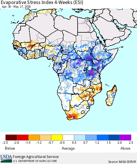 Africa Evaporative Stress Index (ESI), 4-Weeks Thematic Map For 5/25/2020 - 5/31/2020