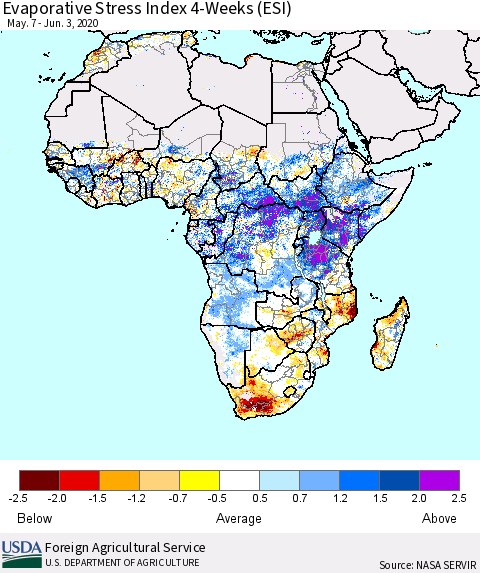 Africa Evaporative Stress Index (ESI), 4-Weeks Thematic Map For 6/1/2020 - 6/7/2020