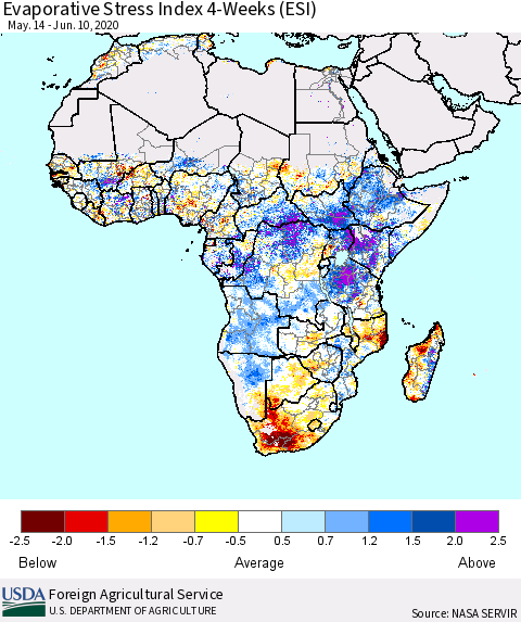 Africa Evaporative Stress Index (ESI), 4-Weeks Thematic Map For 6/8/2020 - 6/14/2020