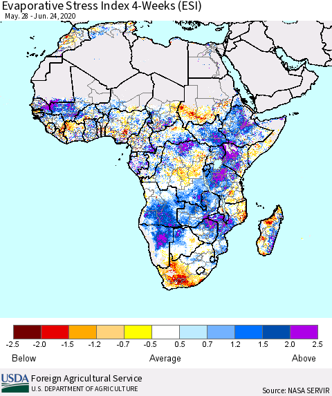 Africa Evaporative Stress Index (ESI), 4-Weeks Thematic Map For 6/22/2020 - 6/28/2020