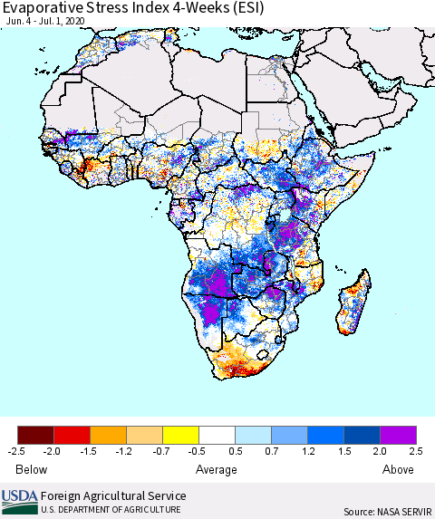 Africa Evaporative Stress Index (ESI), 4-Weeks Thematic Map For 6/29/2020 - 7/5/2020