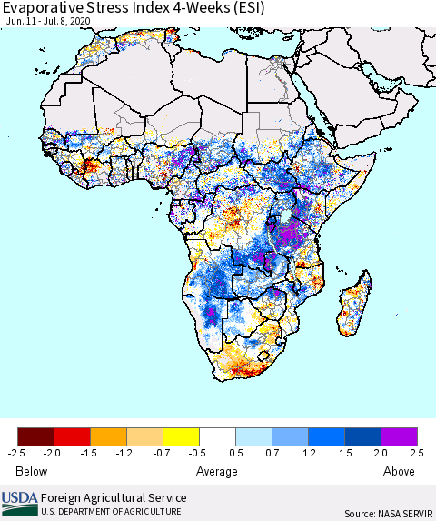 Africa Evaporative Stress Index (ESI), 4-Weeks Thematic Map For 7/6/2020 - 7/12/2020