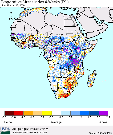 Africa Evaporative Stress Index (ESI), 4-Weeks Thematic Map For 7/13/2020 - 7/19/2020