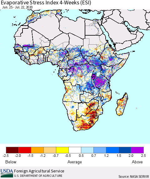 Africa Evaporative Stress Index (ESI), 4-Weeks Thematic Map For 7/20/2020 - 7/26/2020