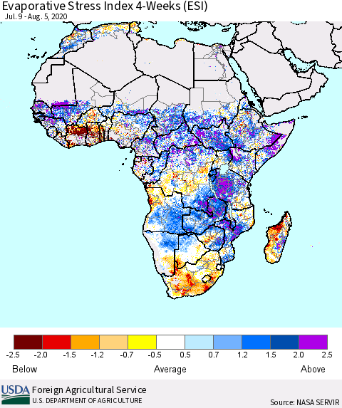 Africa Evaporative Stress Index (ESI), 4-Weeks Thematic Map For 8/3/2020 - 8/9/2020