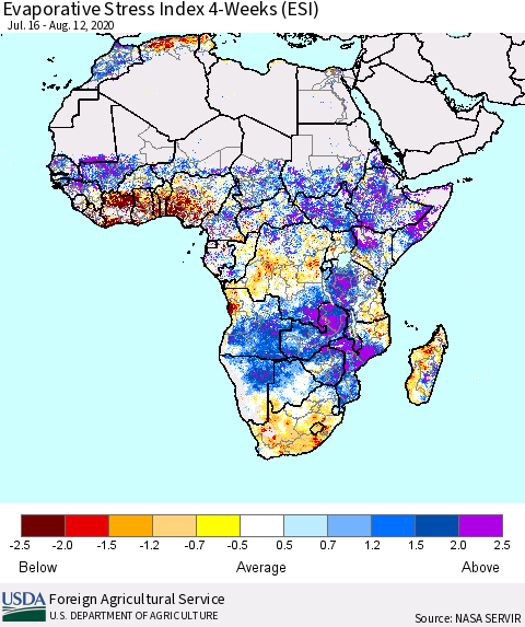 Africa Evaporative Stress Index (ESI), 4-Weeks Thematic Map For 8/10/2020 - 8/16/2020