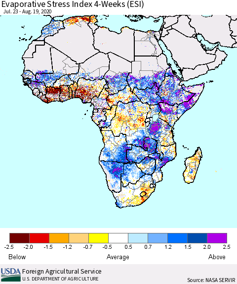 Africa Evaporative Stress Index (ESI), 4-Weeks Thematic Map For 8/17/2020 - 8/23/2020