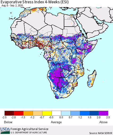 Africa Evaporative Stress Index (ESI), 4-Weeks Thematic Map For 8/31/2020 - 9/6/2020