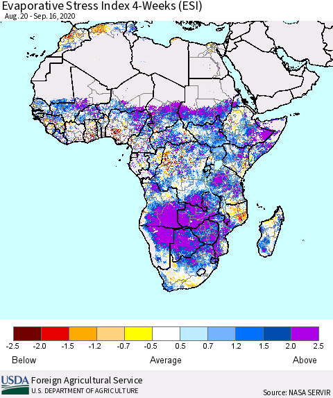 Africa Evaporative Stress Index (ESI), 4-Weeks Thematic Map For 9/14/2020 - 9/20/2020