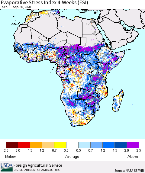 Africa Evaporative Stress Index (ESI), 4-Weeks Thematic Map For 9/28/2020 - 10/4/2020