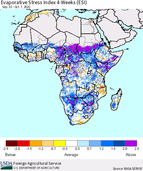Africa Evaporative Stress Index (ESI), 4-Weeks Thematic Map For 10/5/2020 - 10/11/2020