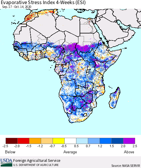 Africa Evaporative Stress Index (ESI), 4-Weeks Thematic Map For 10/12/2020 - 10/18/2020