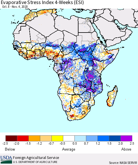 Africa Evaporative Stress Index (ESI), 4-Weeks Thematic Map For 11/2/2020 - 11/8/2020