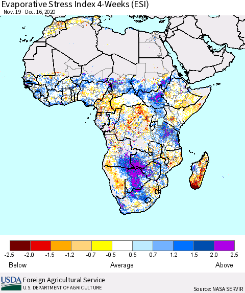 Africa Evaporative Stress Index (ESI), 4-Weeks Thematic Map For 12/14/2020 - 12/20/2020
