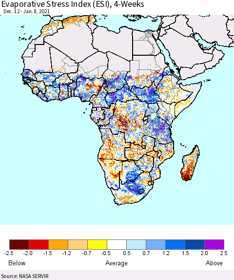 Africa Evaporative Stress Index (ESI), 4-Weeks Thematic Map For 1/4/2021 - 1/10/2021