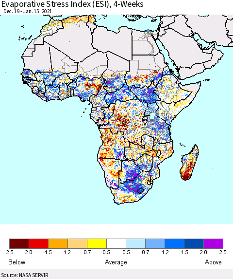 Africa Evaporative Stress Index (ESI), 4-Weeks Thematic Map For 1/11/2021 - 1/17/2021