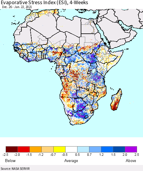 Africa Evaporative Stress Index (ESI), 4-Weeks Thematic Map For 1/18/2021 - 1/24/2021