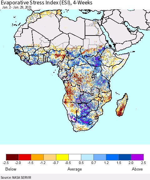 Africa Evaporative Stress Index (ESI), 4-Weeks Thematic Map For 1/25/2021 - 1/31/2021