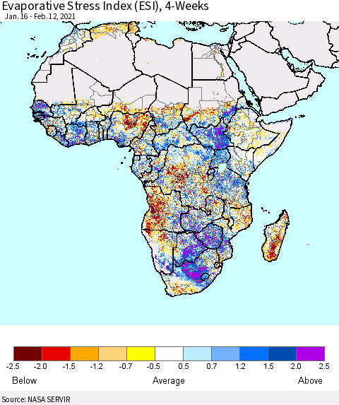 Africa Evaporative Stress Index (ESI), 4-Weeks Thematic Map For 2/8/2021 - 2/14/2021