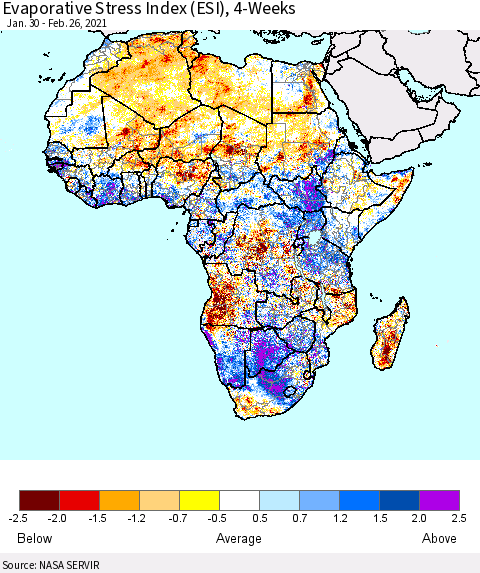 Africa Evaporative Stress Index (ESI), 4-Weeks Thematic Map For 2/22/2021 - 2/28/2021