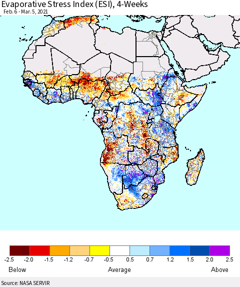 Africa Evaporative Stress Index (ESI), 4-Weeks Thematic Map For 3/1/2021 - 3/7/2021