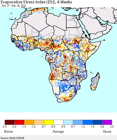 Africa Evaporative Stress Index (ESI), 4-Weeks Thematic Map For 3/22/2021 - 3/28/2021
