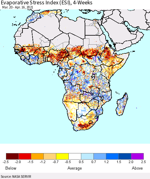 Africa Evaporative Stress Index (ESI), 4-Weeks Thematic Map For 4/12/2021 - 4/18/2021