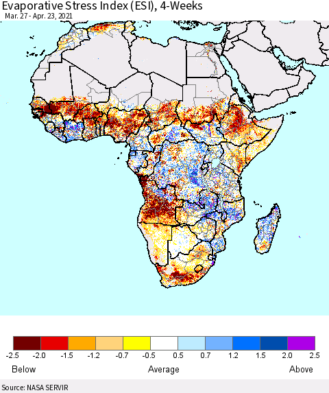 Africa Evaporative Stress Index (ESI), 4-Weeks Thematic Map For 4/19/2021 - 4/25/2021