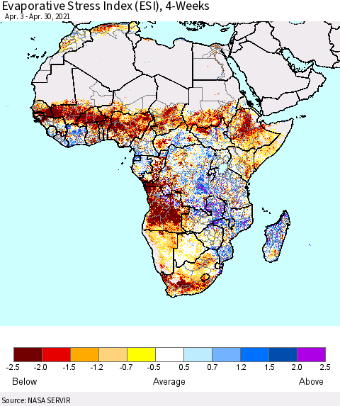 Africa Evaporative Stress Index (ESI), 4-Weeks Thematic Map For 4/26/2021 - 5/2/2021