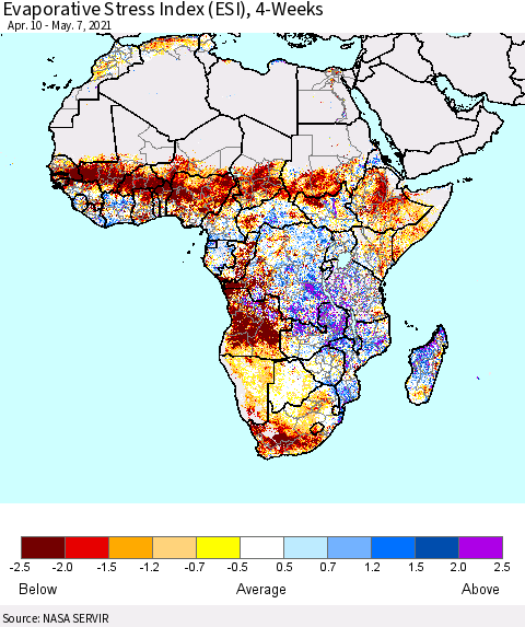 Africa Evaporative Stress Index (ESI), 4-Weeks Thematic Map For 5/3/2021 - 5/9/2021