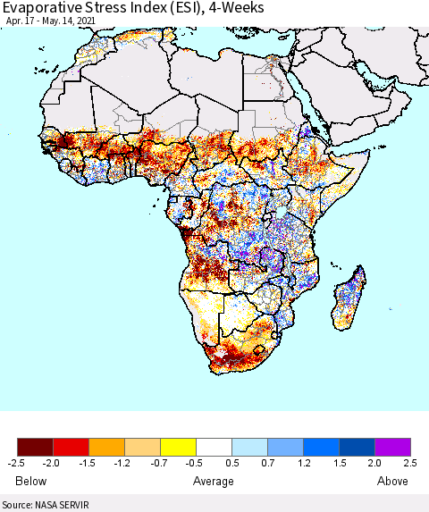 Africa Evaporative Stress Index (ESI), 4-Weeks Thematic Map For 5/10/2021 - 5/16/2021