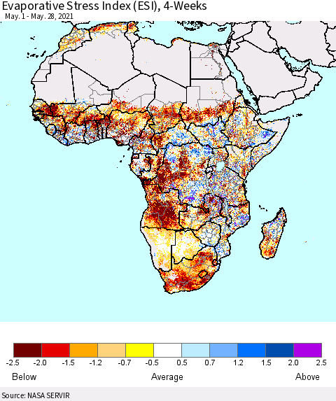 Africa Evaporative Stress Index (ESI), 4-Weeks Thematic Map For 5/24/2021 - 5/30/2021