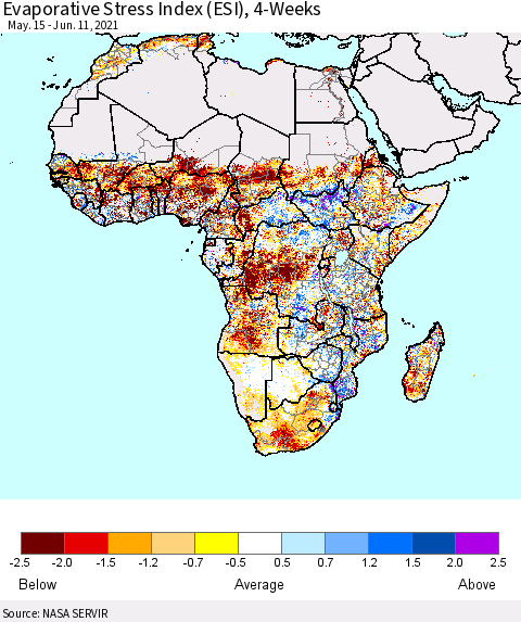 Africa Evaporative Stress Index (ESI), 4-Weeks Thematic Map For 6/7/2021 - 6/13/2021
