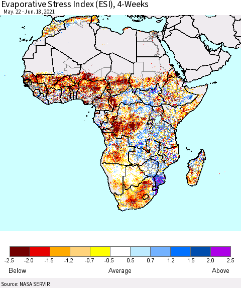 Africa Evaporative Stress Index (ESI), 4-Weeks Thematic Map For 6/14/2021 - 6/20/2021