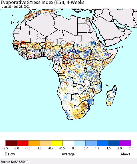 Africa Evaporative Stress Index (ESI), 4-Weeks Thematic Map For 7/19/2021 - 7/25/2021