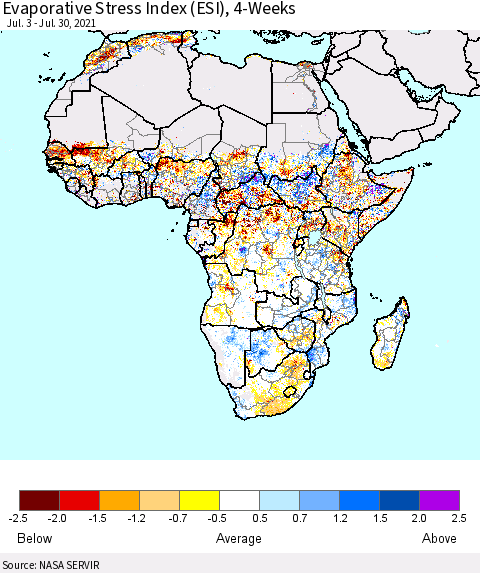 Africa Evaporative Stress Index (ESI), 4-Weeks Thematic Map For 7/26/2021 - 8/1/2021