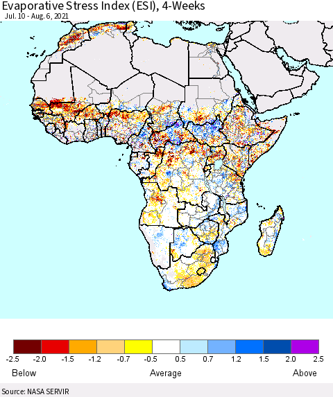 Africa Evaporative Stress Index (ESI), 4-Weeks Thematic Map For 8/2/2021 - 8/8/2021