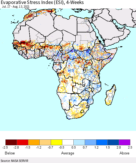 Africa Evaporative Stress Index (ESI), 4-Weeks Thematic Map For 8/9/2021 - 8/15/2021