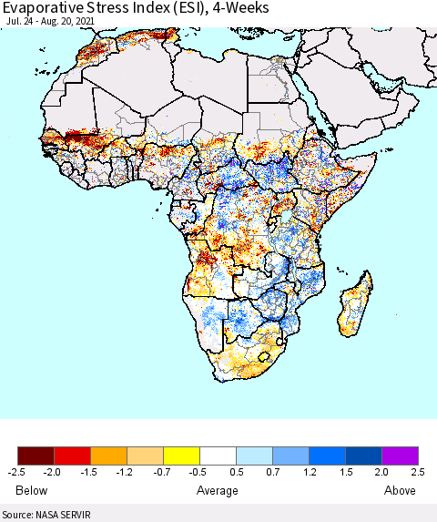 Africa Evaporative Stress Index (ESI), 4-Weeks Thematic Map For 8/16/2021 - 8/22/2021