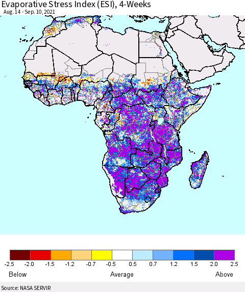 Africa Evaporative Stress Index (ESI), 4-Weeks Thematic Map For 9/6/2021 - 9/12/2021