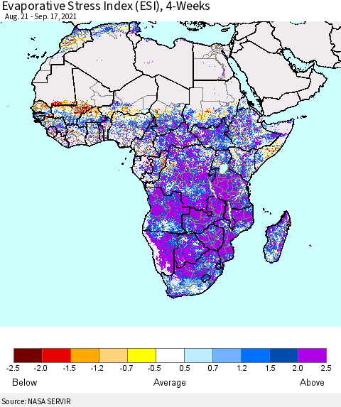 Africa Evaporative Stress Index (ESI), 4-Weeks Thematic Map For 9/13/2021 - 9/19/2021