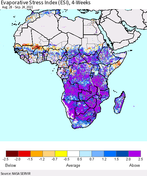 Africa Evaporative Stress Index (ESI), 4-Weeks Thematic Map For 9/20/2021 - 9/26/2021