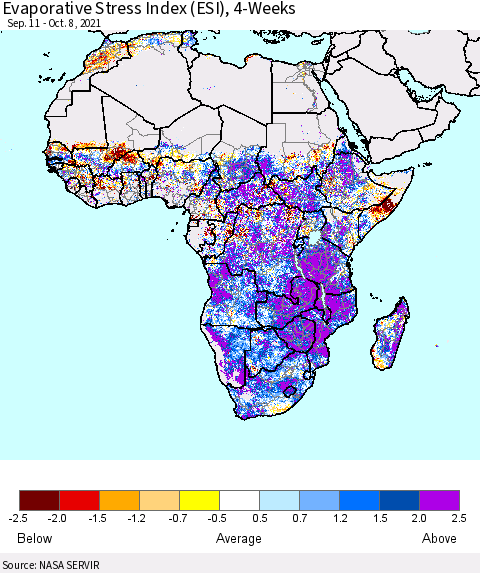 Africa Evaporative Stress Index (ESI), 4-Weeks Thematic Map For 10/4/2021 - 10/10/2021