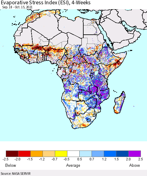 Africa Evaporative Stress Index (ESI), 4-Weeks Thematic Map For 10/11/2021 - 10/17/2021