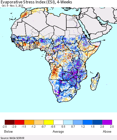 Africa Evaporative Stress Index (ESI), 4-Weeks Thematic Map For 11/1/2021 - 11/7/2021