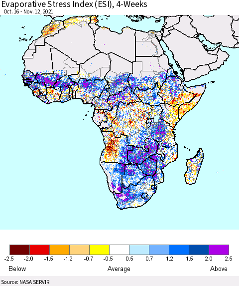 Africa Evaporative Stress Index (ESI), 4-Weeks Thematic Map For 11/8/2021 - 11/14/2021